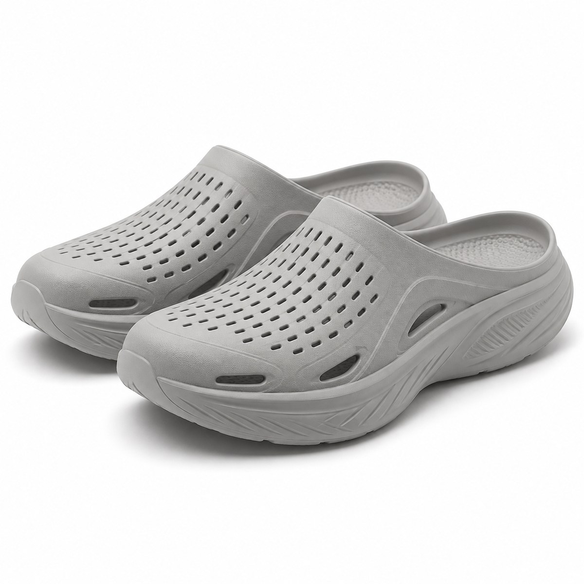 Ventilated closed-toe recovery mules for post-workout comfort